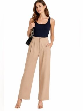 Reformation Mason Pants Tan Cropped Wide Leg Trouser Size 12 NWT